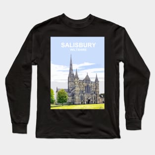 Salisbury Cathedral Wiltshire. Travel poster Long Sleeve T-Shirt